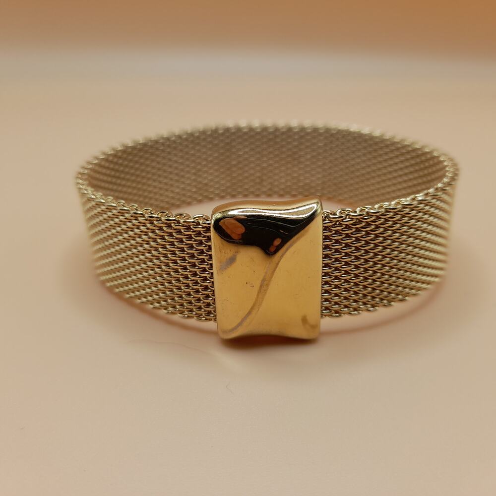 Vintage Wide Mesh Bangle Bracelet, No Clasp, 80s Vintage Jewelry